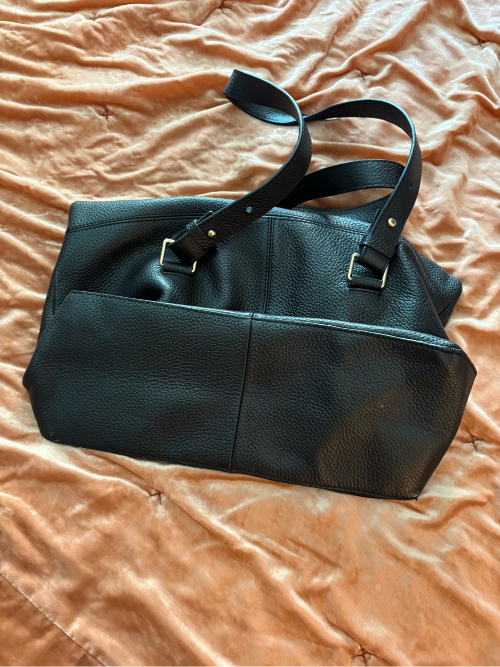 L.L. Bean Black Pebble Leather Shoulder Tote with Gold Plate - Picture 14 of 16